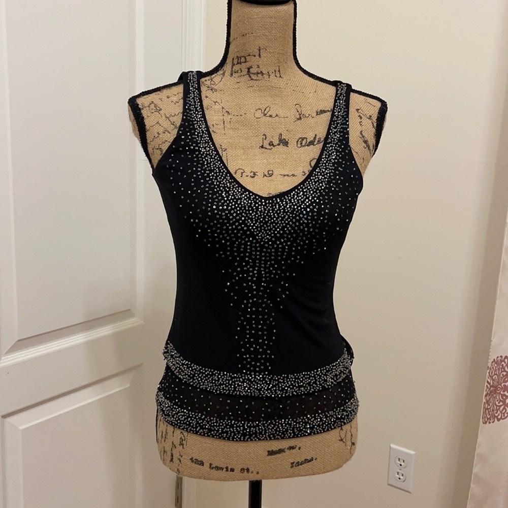 EXPRESS vintage stretch black sparkly top, XS